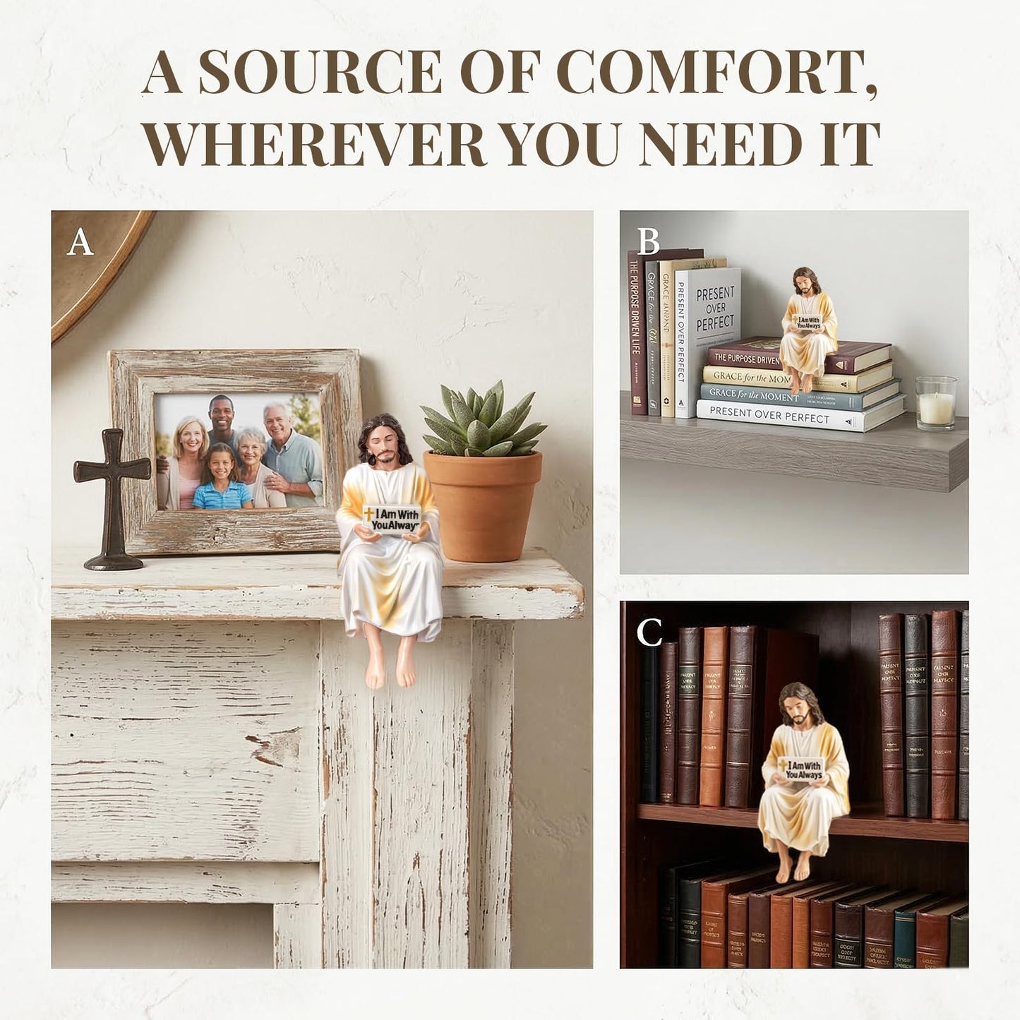 Daily Partner I Am with You Always Jesus Statue, Catholic Religious Statue Resin Decor for Home or Car Dashboard, Christian Inspirational Faith Gifts, Desk Figurine Decor (2PC, L)