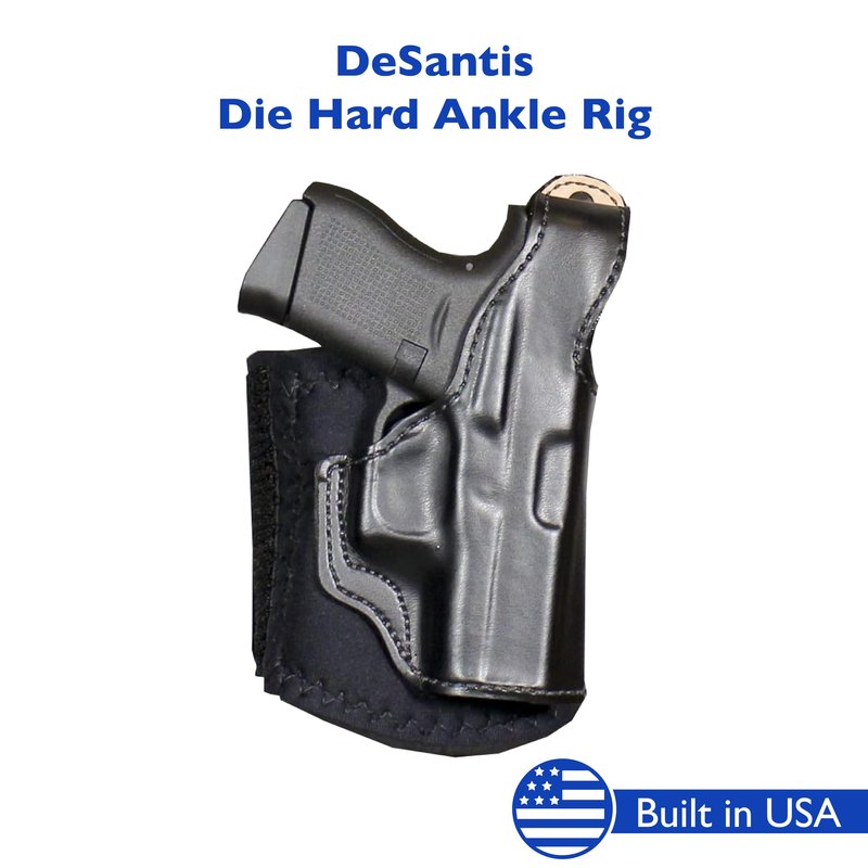 Desantis Die Hard Ankle Rig - Ankle Holster Concealed Carry, Leather Lined Holster w/Thumb Break, Neoprene Leg Band, Compatible w/Glock 43, Glock 43X - Right-Hand Draw, Black