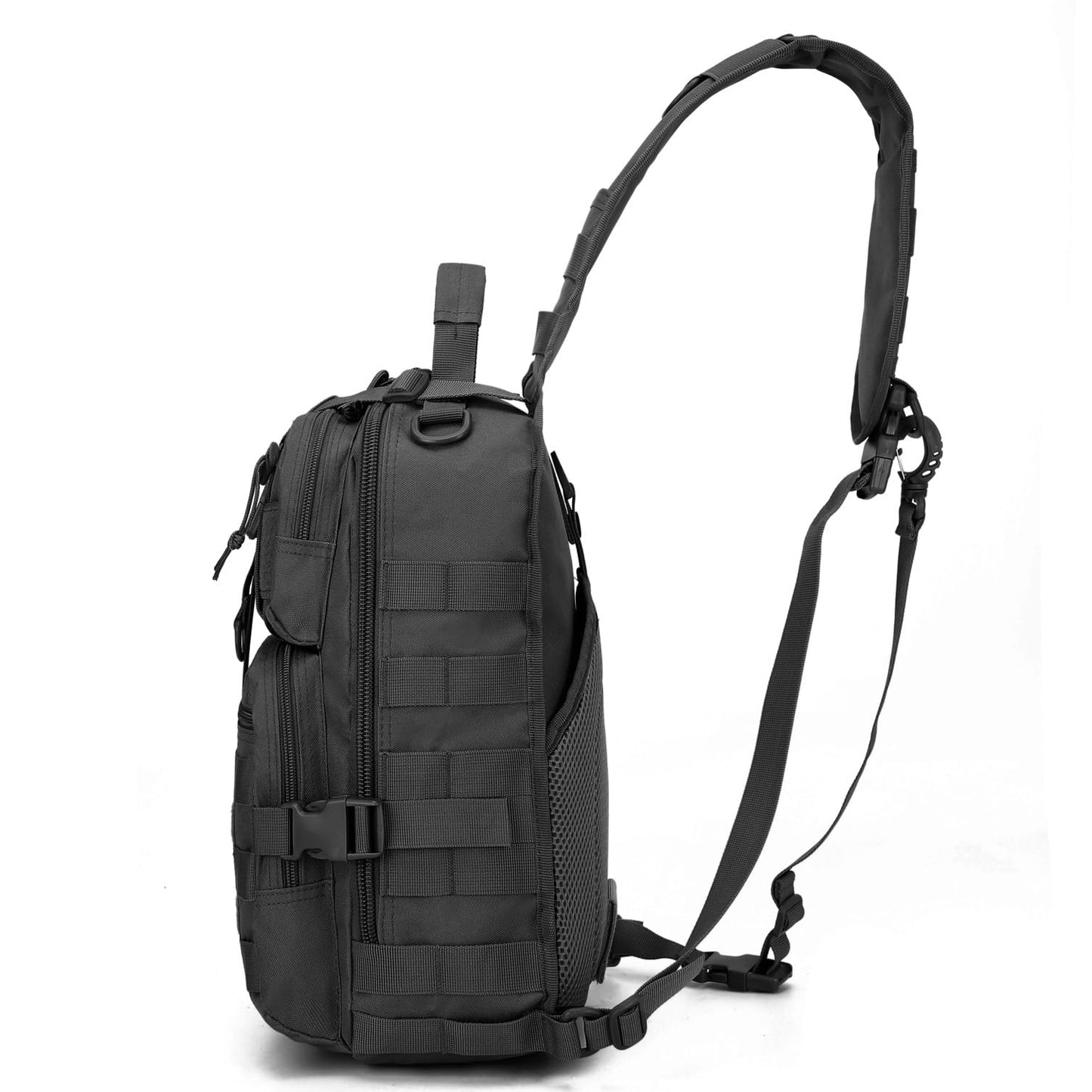 VTACOUTV Tactical Sling Bag Backpack, Military Rover Shoulder Pack, EDC Molle Assault Range Bag for Men Ambidextrous(Black)