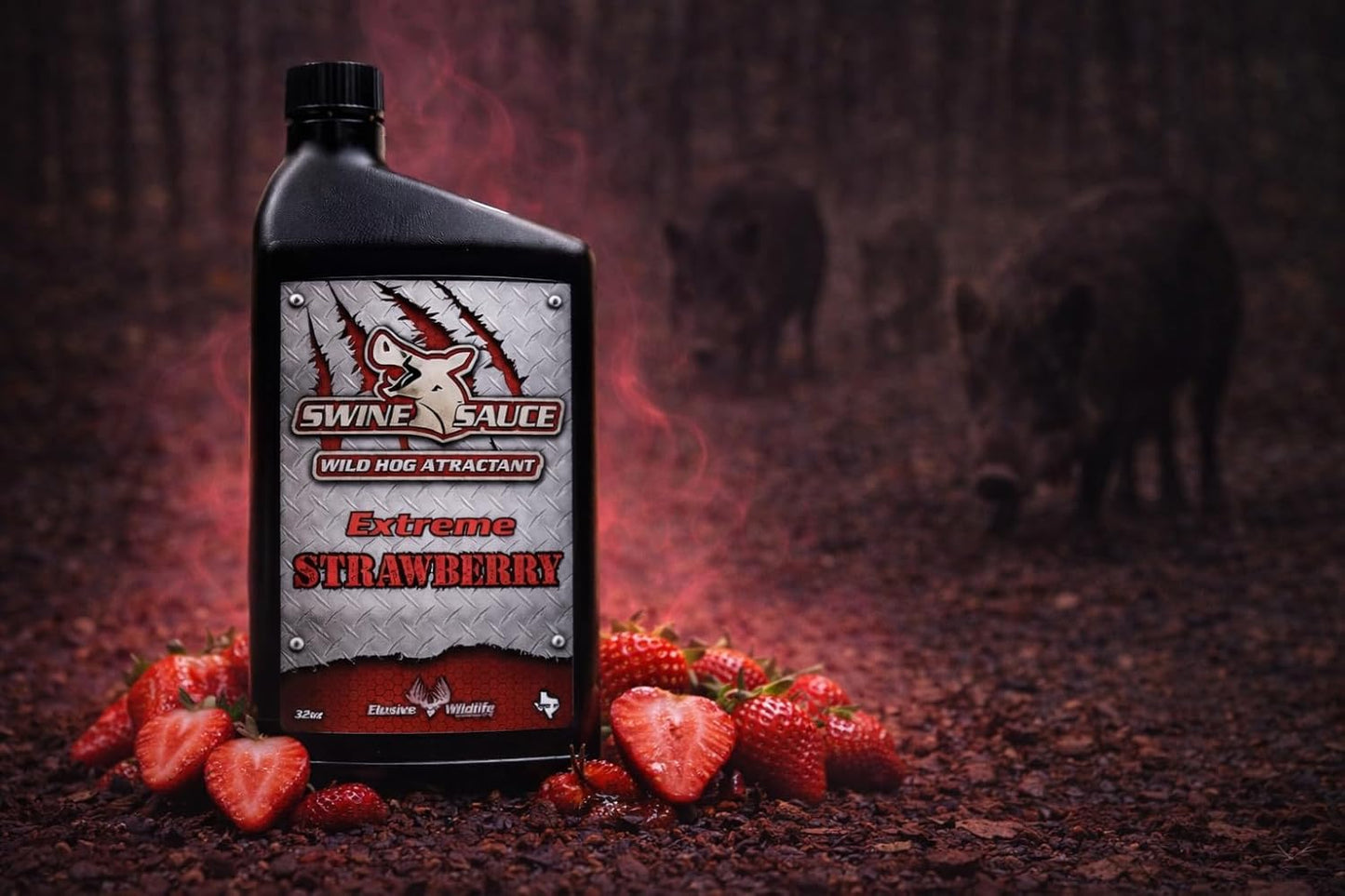 Extreme Strawberry Swine Sauce - Premium Attractant for Wild Hogs | 32 oz Concentrated Blend with Roasted Peanut & Day Old Donut