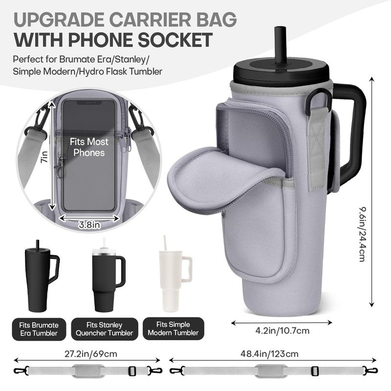 Rolitwils Roliwils Water Bottle Holder with Strap for Brumate Era, Hands-Free Adjustable Carrier Sling Bag for Hiking Camping Gym | Phone Pocket Storage | Tumbler Accessories