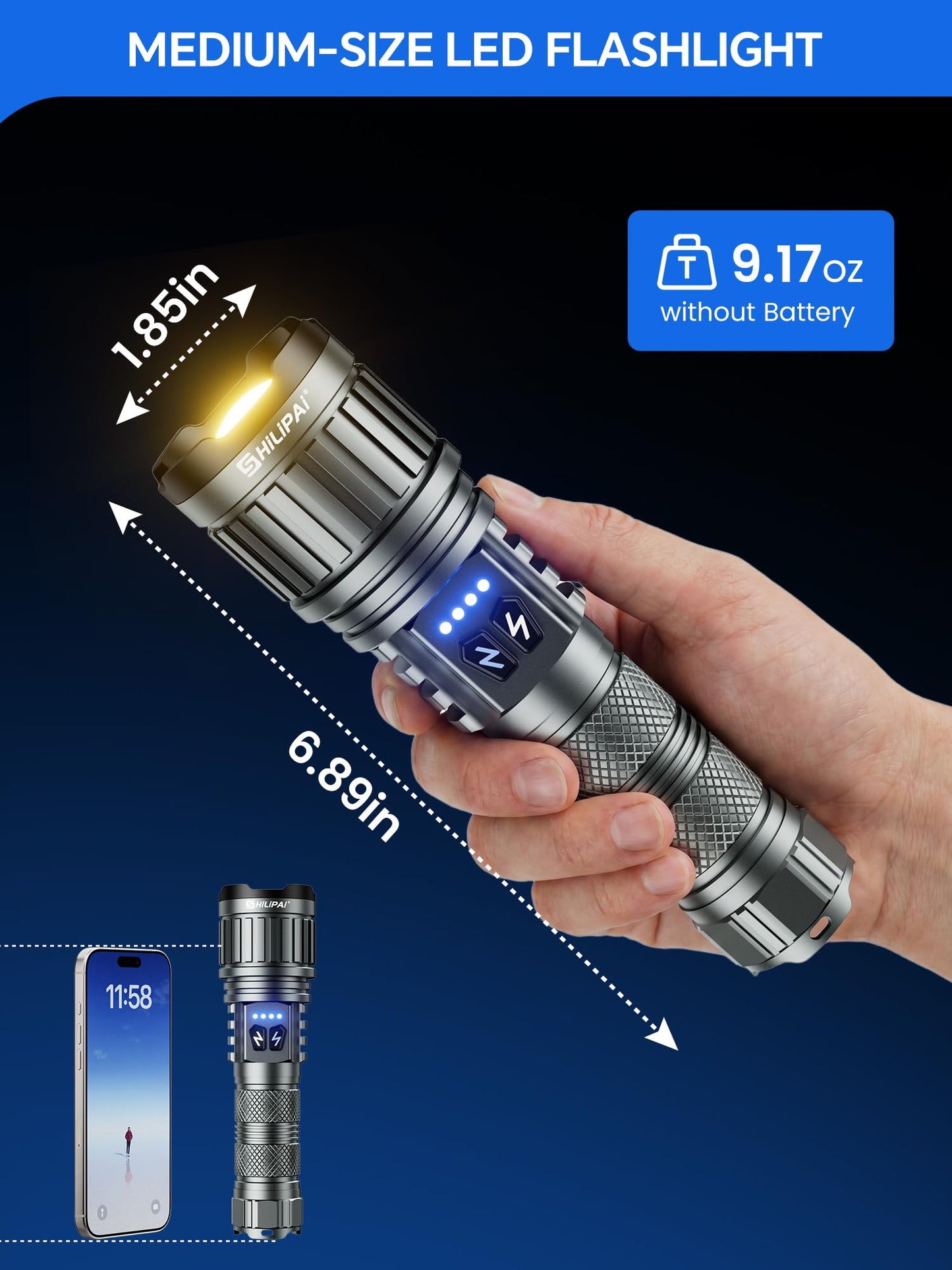 SHiLiPAi Dual White & Warm Flashlight,Rechargeable High Lumens Tactical Flashlight, 11 Modes Zoomable Waterproof Handheld Flashlight for Outdoor Camping Hiking Emergency