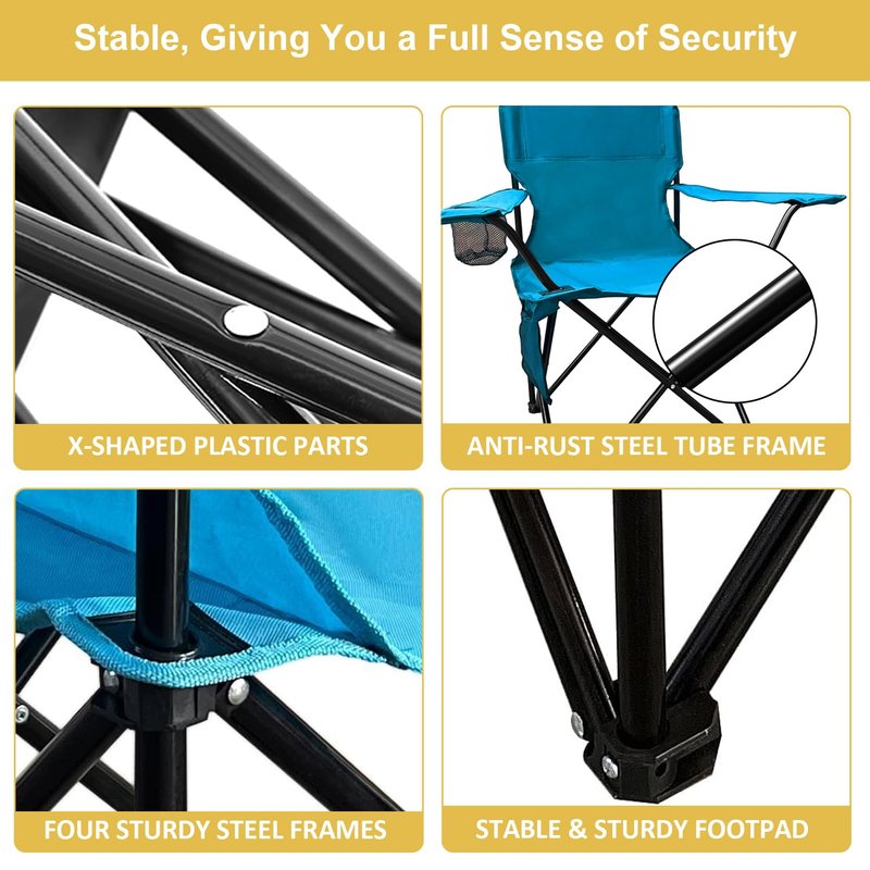 VOYSIGN Folding Camping Chair with Cup Holder & Storage Bag, 225lbs Capacity, Large Anti-Sink Feet, Breathable PE Coated Fabric for Outdoor, Hiking, Beach, Fishing, Backpacking, Blue
