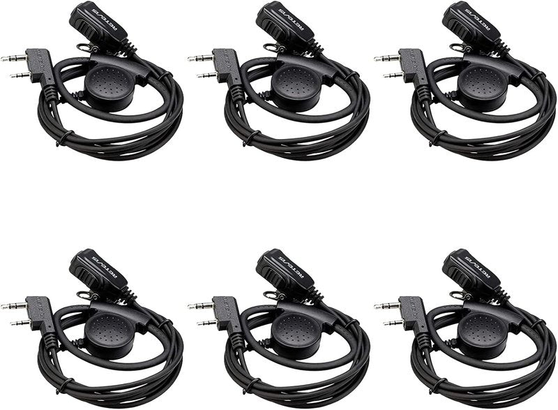Adjustable Walkie Talkie Earpiece with Mic - D Shape Earhook for RT22, RT68, H-777 | 6 Pack