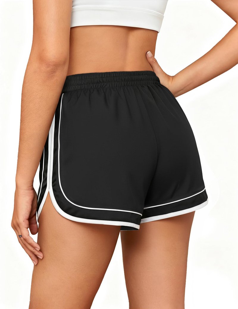Chunpin Women's Athletic Shorts Waterproof Running Shorts Quick Dry Sporty Shorts Gym Workout Shorts with Pockets Black M