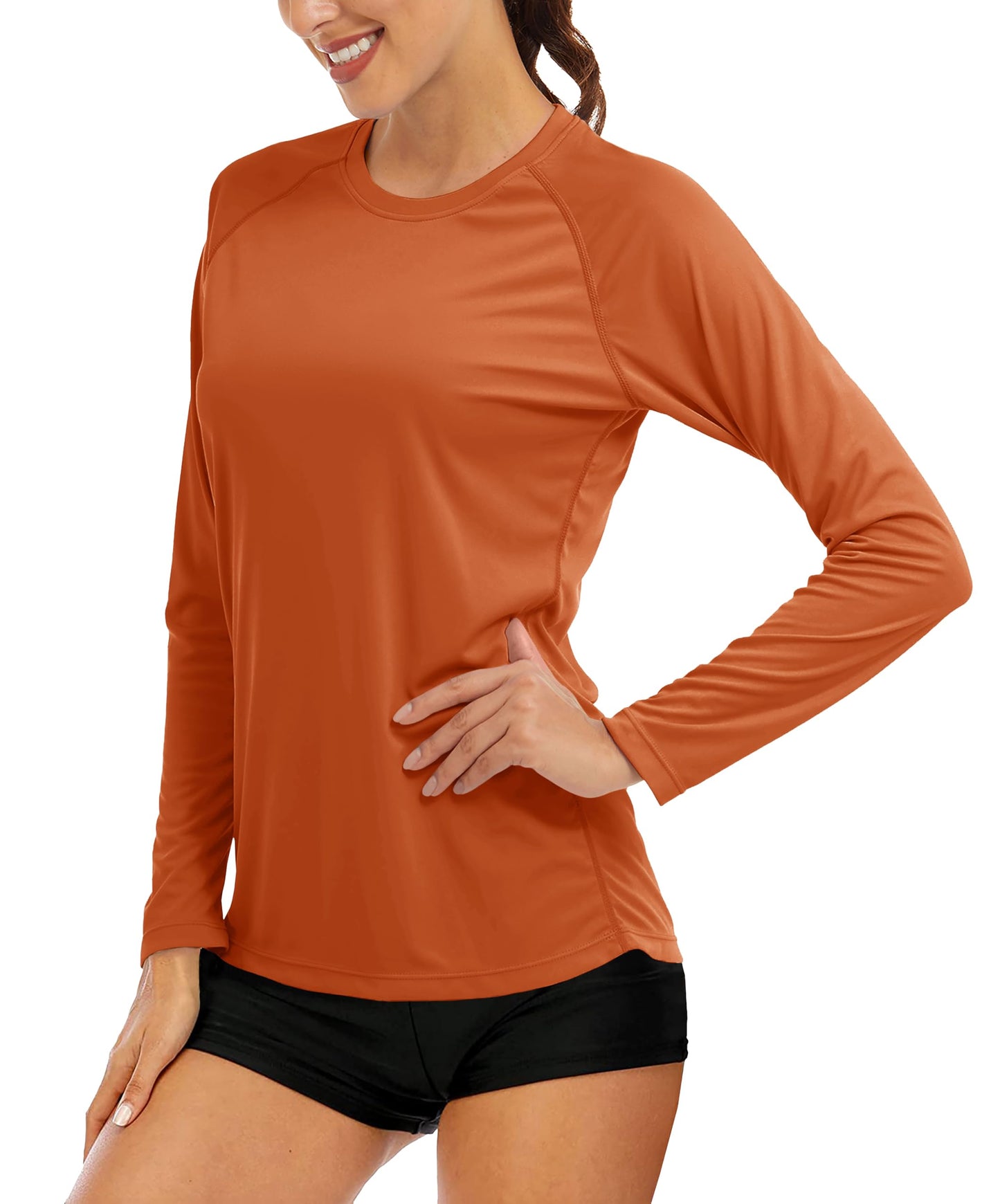 MAGCOMSEN Sun Protection Shirts for Women Long Sleeve Shirts for Women Athletic Shirts Summer Tops for Women Lightweight Tee Shirts Dark Orange