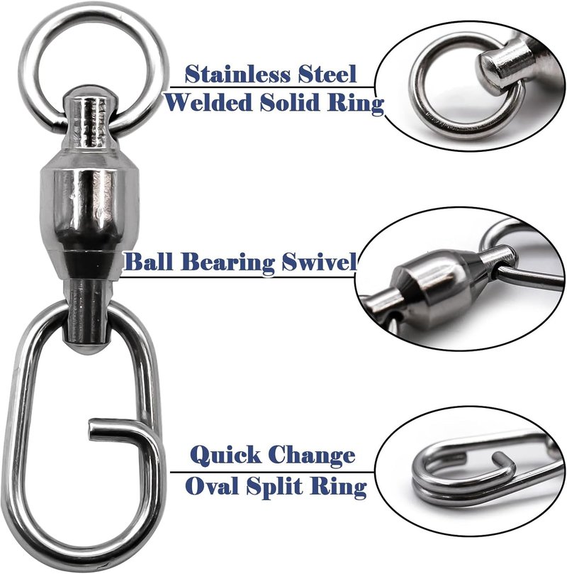 Ball Bearing Swivel Snap Swivels - 25pcs Fishing Tackle for Saltwater & Freshwater | Size 1 (41lbs)