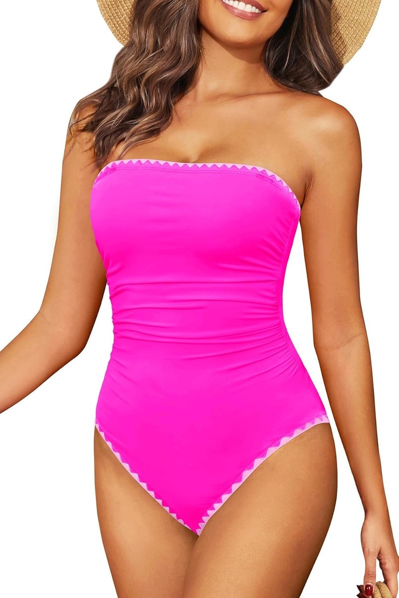 Women’s Tummy Control One-Piece Swimsuit - Strapless Bandeau Slimming Swimwear | Halter Style