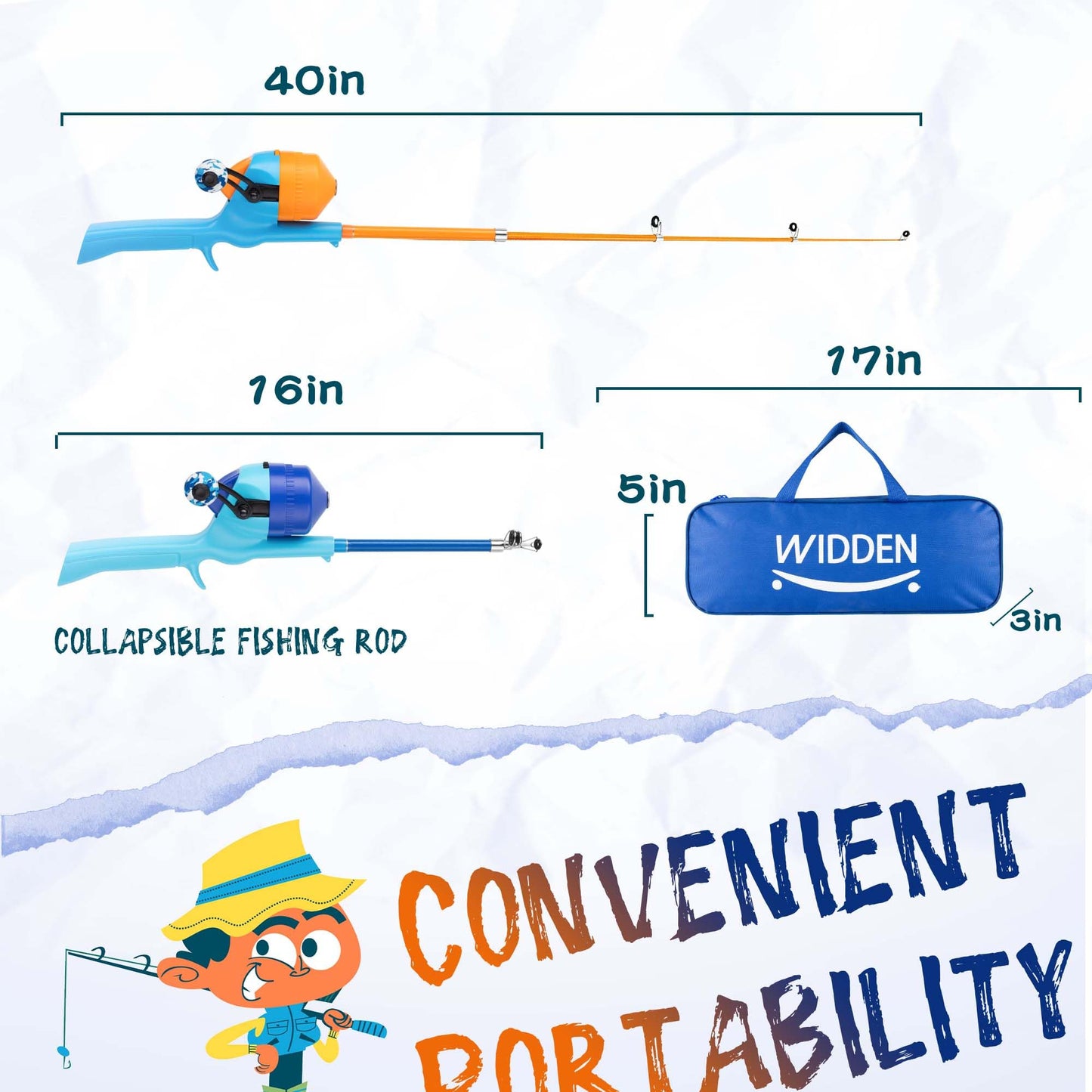 WIDDEN Kids Fishing Pole, Telescopic Fishing Rod, Toddler Collapsible Fishing Rod and Reel Combo with Tackle Box, Fishing Line, Bobber, and Soft Lures for Boy, Girl, Youth, Beginner, Over 4 Years Old