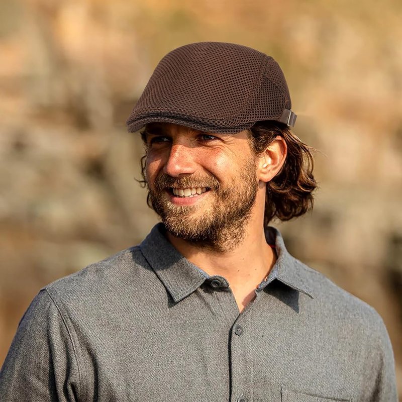 Men's Mesh Cap - Breathable Summer Newsboy Hat | Adjustable Ivy Cap for Driving & Hunting