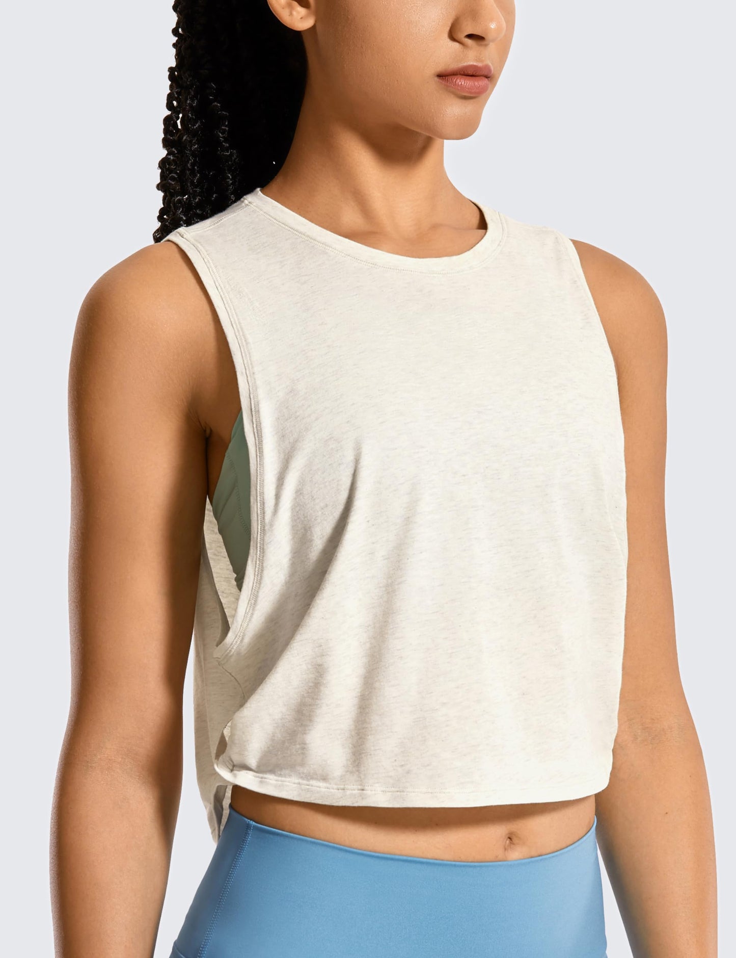 CRZ YOGA Pima Cotton Large Armhole Tank Tops for Women - Workout Sport Athletic Yoga Running Gym Loose Crop Sleeveless Shirts Deep Armhole-Ice Grey/White Small