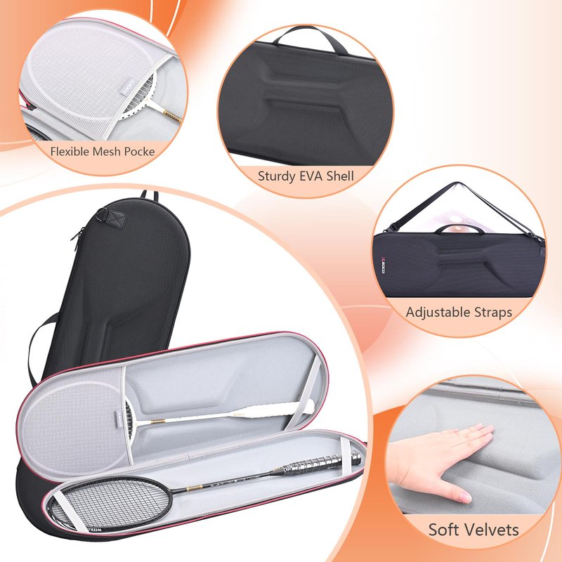 RLSOCO Portable Badminton Racket Case, Single Shoulder Racket Bag for 2 Yonex/Kawasaki/Champion/Senston Racquet and balls | Compact Design with YKK Zipper & Scratch Protection (Case Only)
