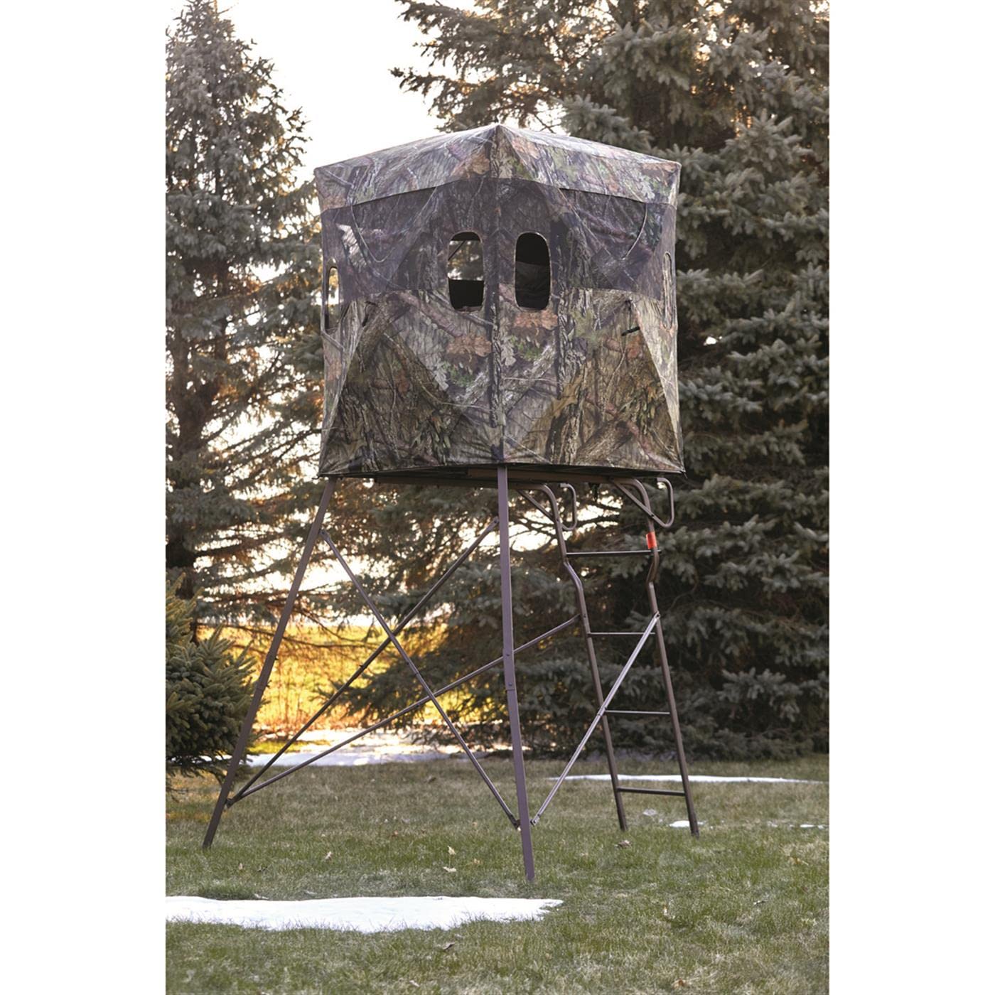 Guide Gear 6 Foot Tripod Hunting Tower Blind, 2-Man Stand Elevated, Hunting Gear Equipment Accessories, 4 by 4 Mossy Oak Country Roots