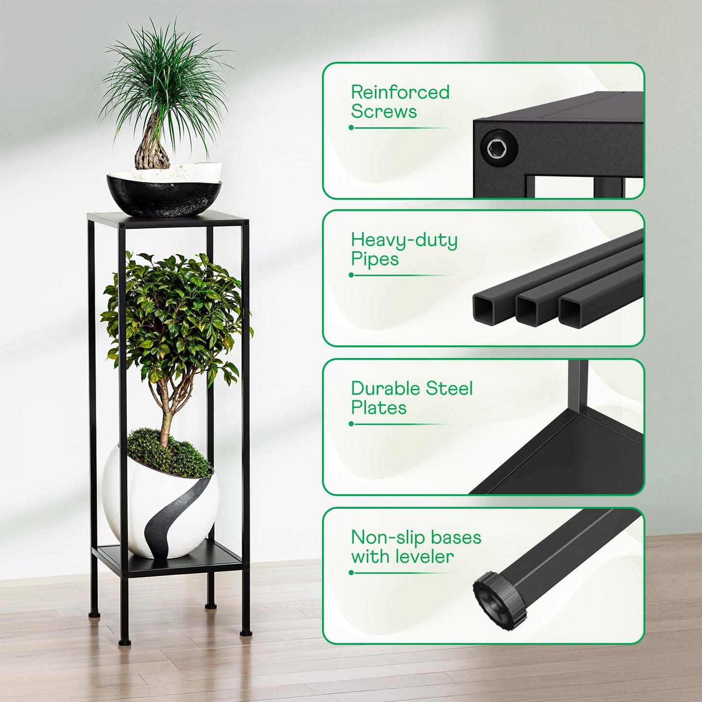 Idzo Steel Ladder Plant Stand Indoor, Heavy-Duty Steel Plant Holder, 220 lbs per Layer Capacity, Rustproof and Weather-Resistant, Indoor/Outdoor Metal Plant Stand, Space-Saving Display, Easy Assembly, 2-Tier