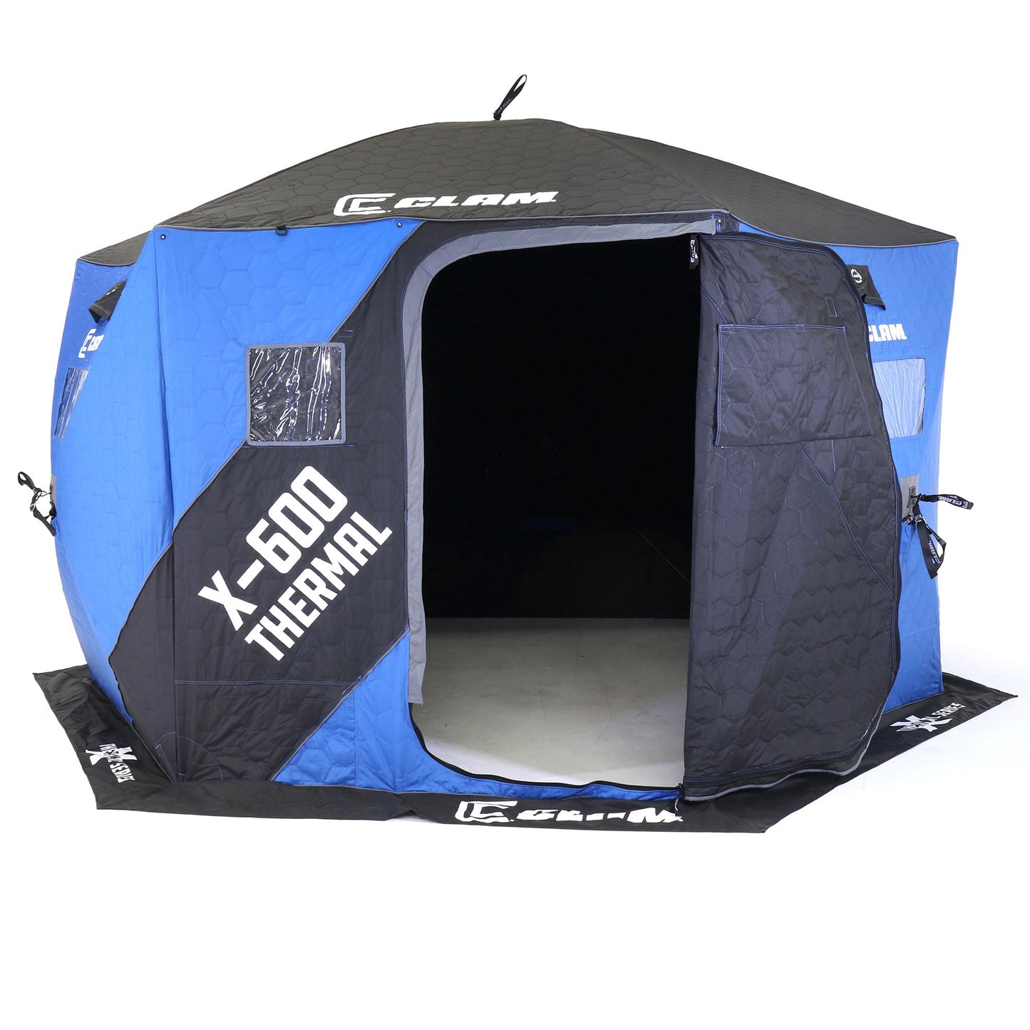 CLAM X-600 Portable 6 Person 11.5 Foot Angler Thermal Hub Shelter Tent for Outdoor Ice Fishing with Anchor Straps and Carrying Bag