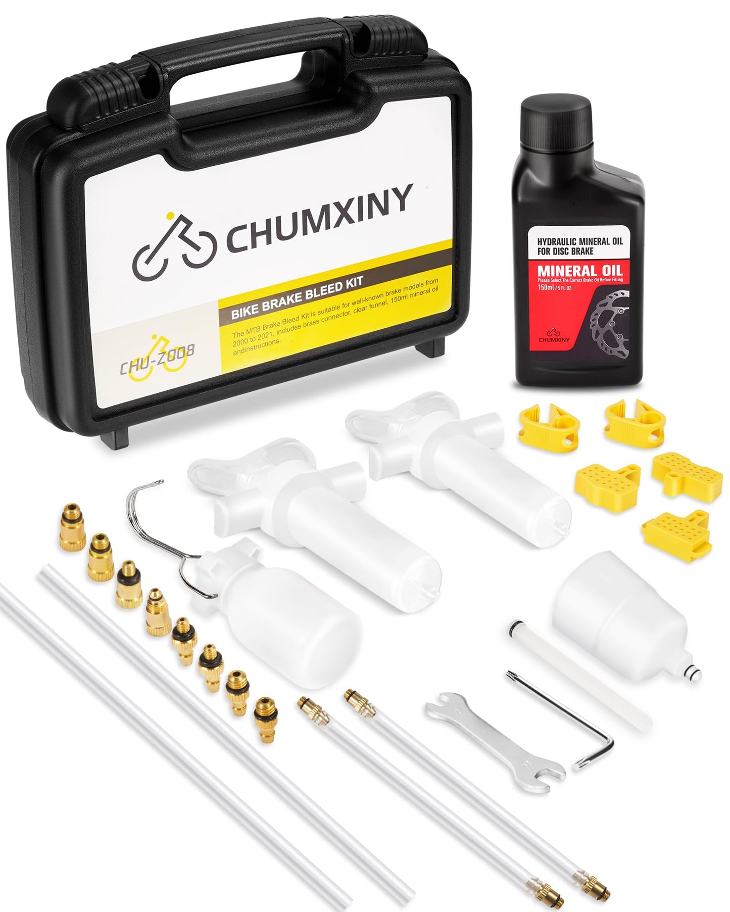 CHUMXINY Brake Bleed Kit for Shimano, TEKTRO, TRP Hydraulic Disc Brakes. Bicycle Hydraulic Brake Bleed Kit Includes Brass Connector, 150ML Mineral Oil Brake Fluid
