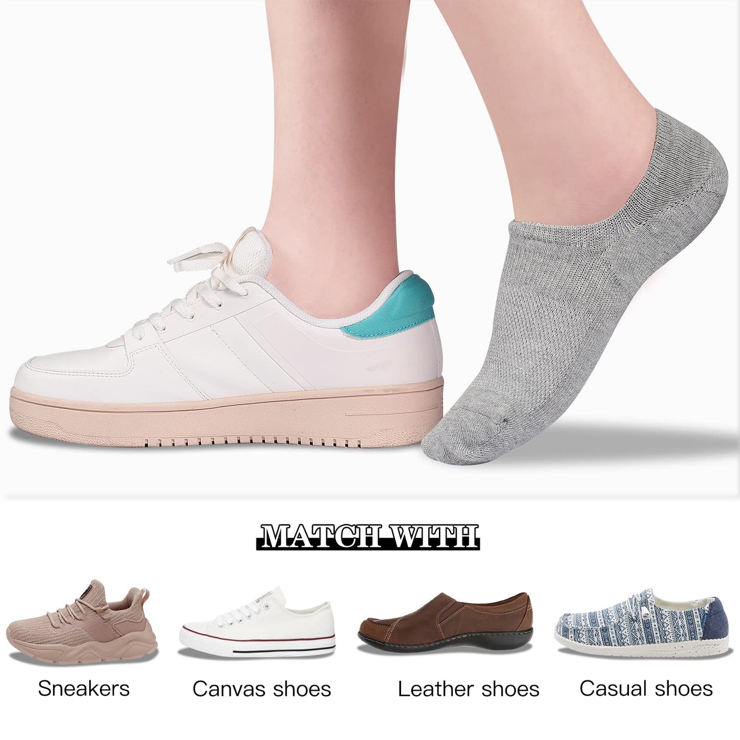 Heatuff No Show Socks Womens Cotton Low Cut Non Slip Casual Socks Invisible Flat Boat Liner Socks (6/9 Pairs)