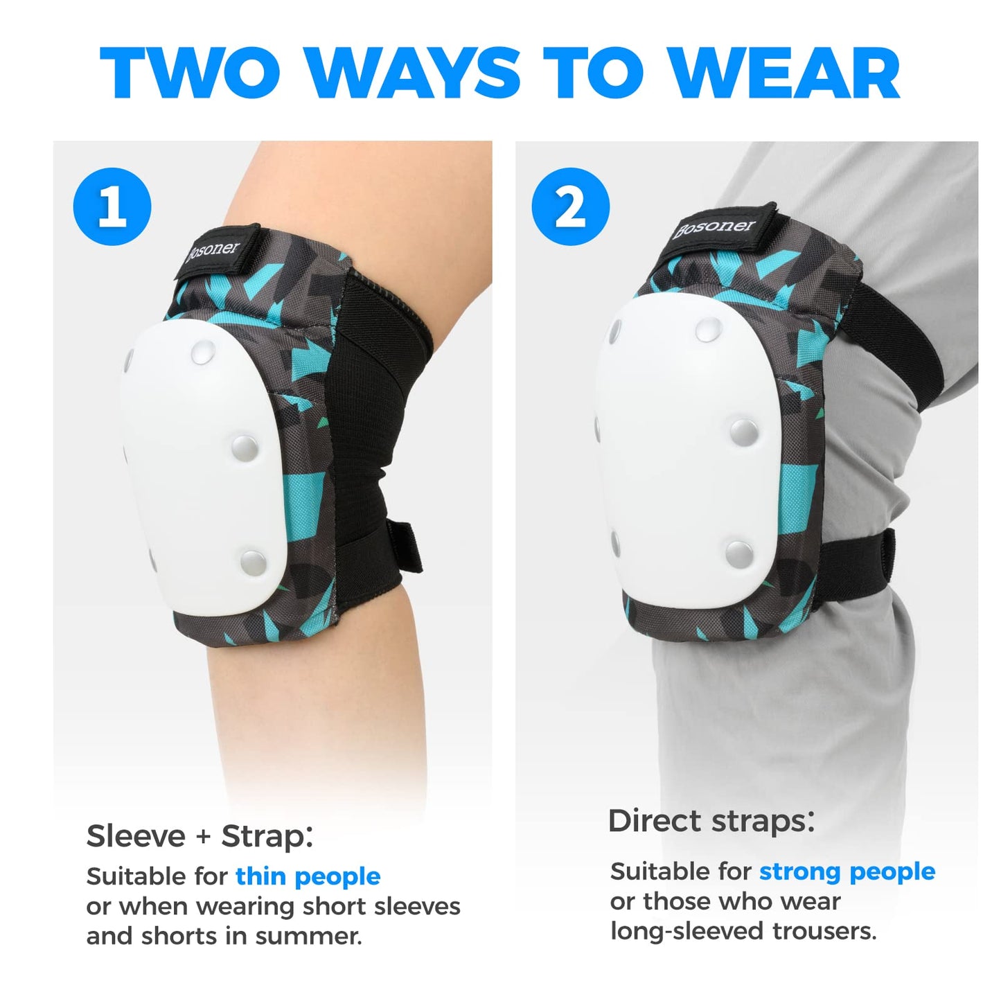 BOSONER Adult/Women/Kid Knee Pads Elbow pads Wrist Guard 6 in 1 Protective Gear Set for Skating Skate Skateboarding BMX Bicycle Inline Roller for Men Women Child Kids