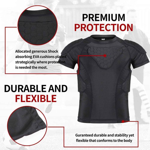 Diamemon Youth Football Practice Jersey Protector Padded Chest Baseball Boys Kids Padded Compression Shirt for Shoulder Heart Guard