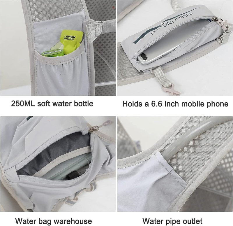 INOXTO Running Hydration Vest ,Lightweight Insulated Pack with 250ml Soft Flask Daypack for Hiking Trail Running Cycling Race Marathon for Women Men (Gray, Standard)