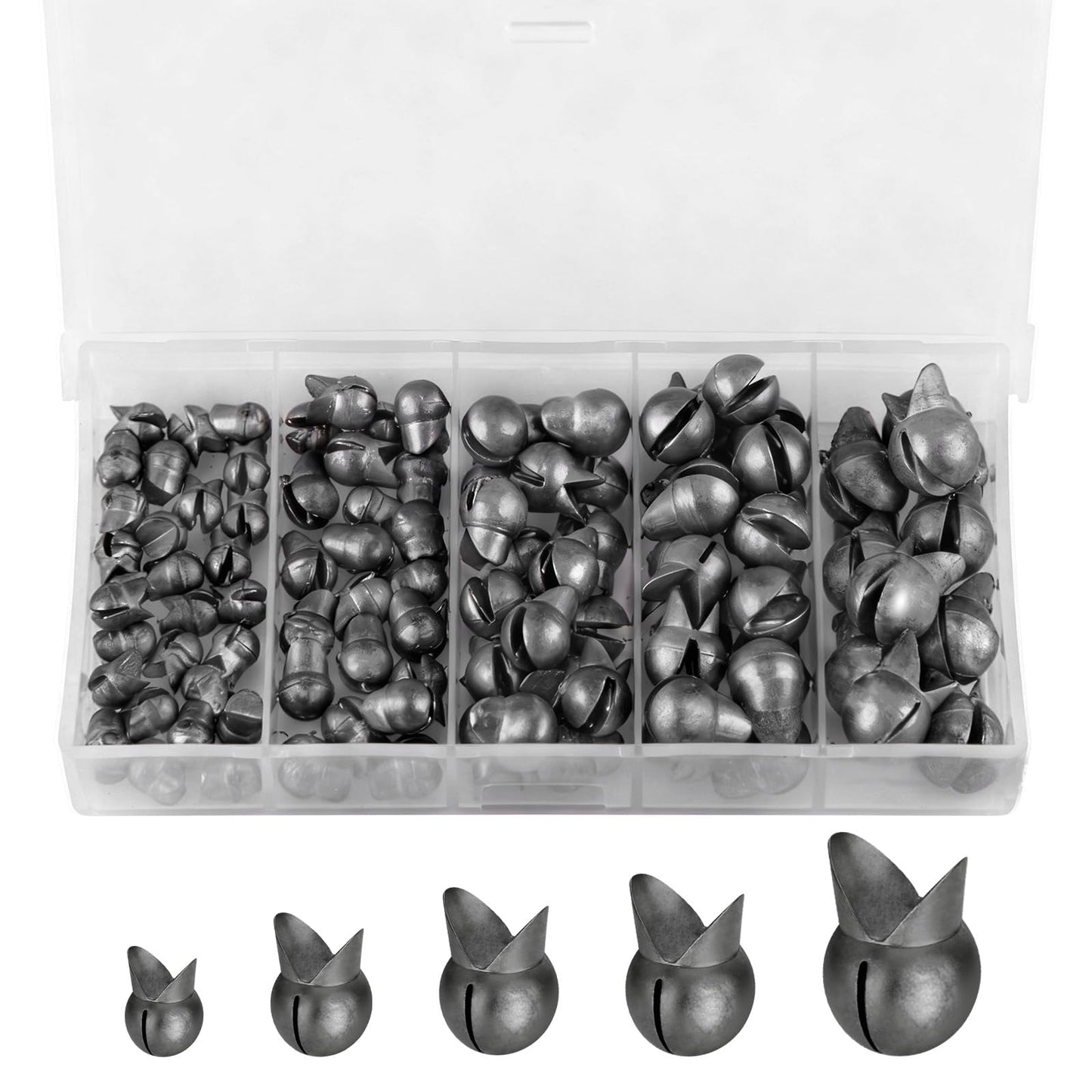Alwonder 100-Pack Removable Split Shot Fishing Weights Kit 1/50, 1/30, 1/15, 1/12, 3/20oz, Lead Clip on Sinkers Weights Line Weight Reusable Fly Fishing Weight Freshwater Assortment Bulk