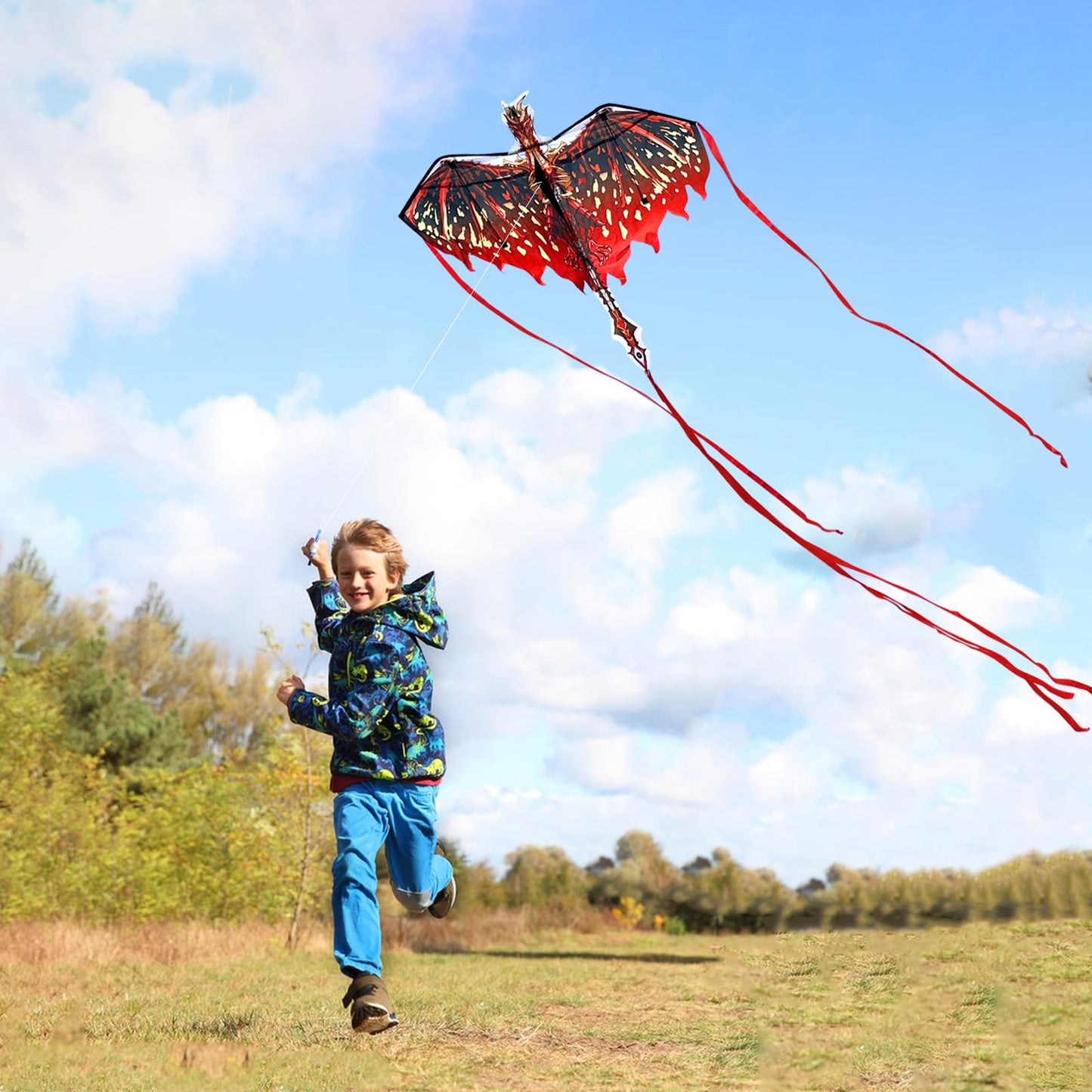 Mint's Colorful Life Dragon Kite for Kids & Adults, Easy to Fly Kites for Beginners, Large Single Line Kite for Beach Trip with 300ft String(Red)