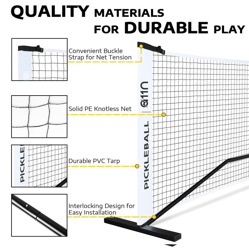 A11N SPORTS Portable Pickleball Net System, Designed for All Weather Conditions with Steady Metal Frame and Strong PE Net, Regulation Size Net with Carrying Bag