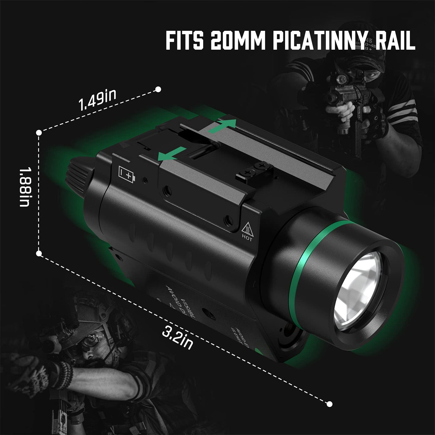 Feyachi LF-58 Green Laser Flashlight Light Combo 500 Lumen LED Flashlight Laser with Picatinny Rail Mount for Pistol Handgun Rifle