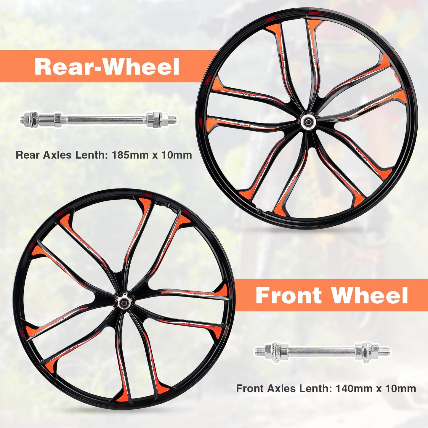 ZUKKA Bike Wheel Set 26 Inch Magnesium Alloy One-Piece Bike Wheels 10 Spokes Rim Front & Rear 100x135mm for 7-12s Freewheel Quick Release Axles,for Mountain/Folding/Kids Bikes