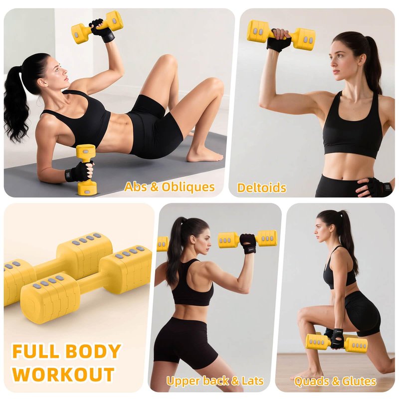 Hezeyferg Adjustable Dumbbell Set, Total 13.2LB Weights Dumbbell Set with Each 5 Levels 2.2lb/3.3lb/4.4lb/5.5lb/6.6lb, Hand Weights for Women/Men Home Office Gym Full-Body Workout (Yellow)