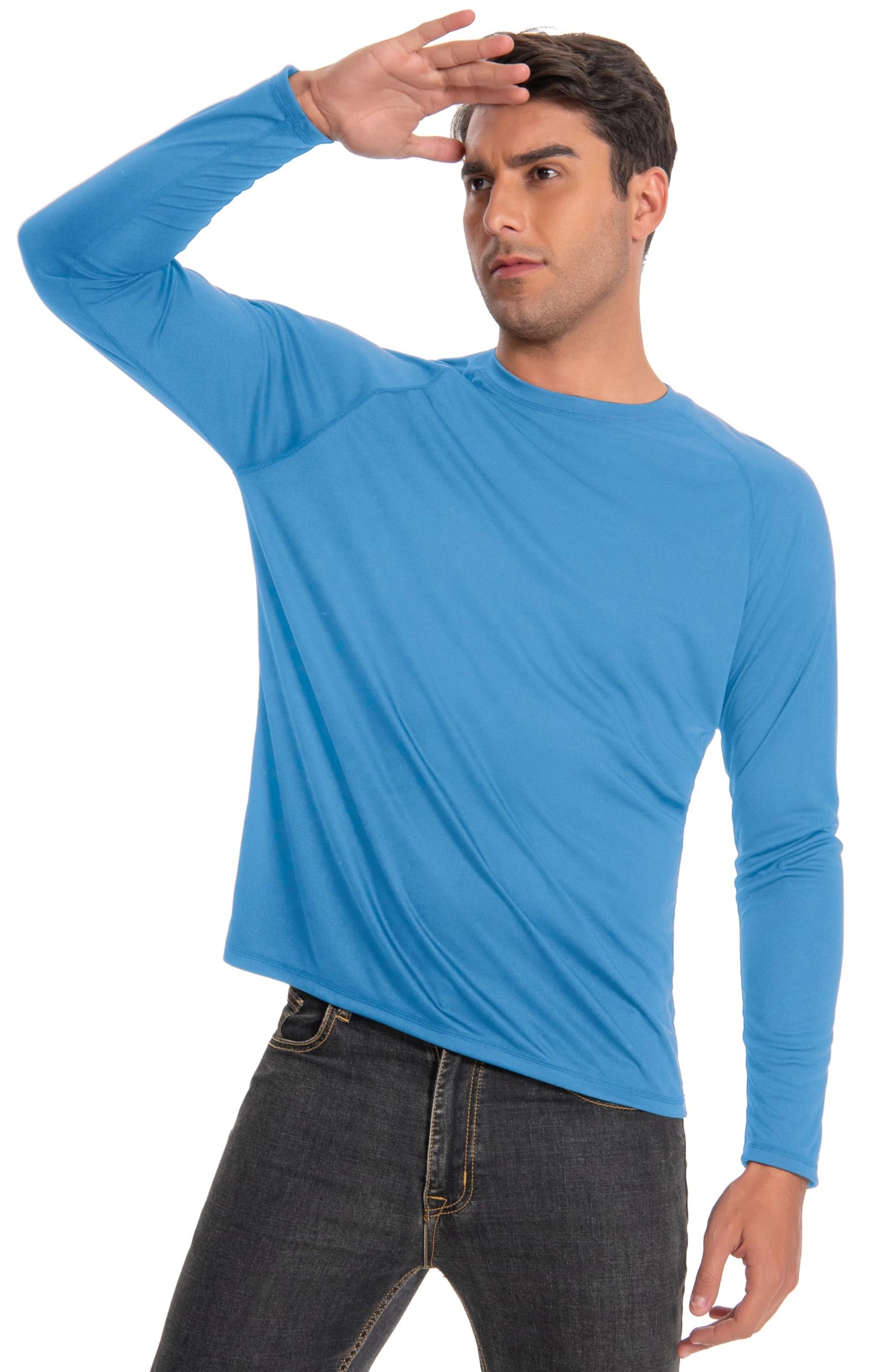 Runceptual Men's Sun Protection Shirts UPF 50+ UV Long Sleeve Rash Guard Shirts Lightweight Quick Dry for Fishing Swimming Running Hiking Powder Blue L