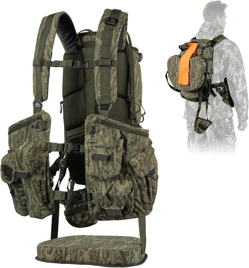 KastKing BearHauler Turkey Hunting Vest - Convertible Daypack, Thick Seat, Hydration Pocket | Quiet Fabric, Multiple Pockets