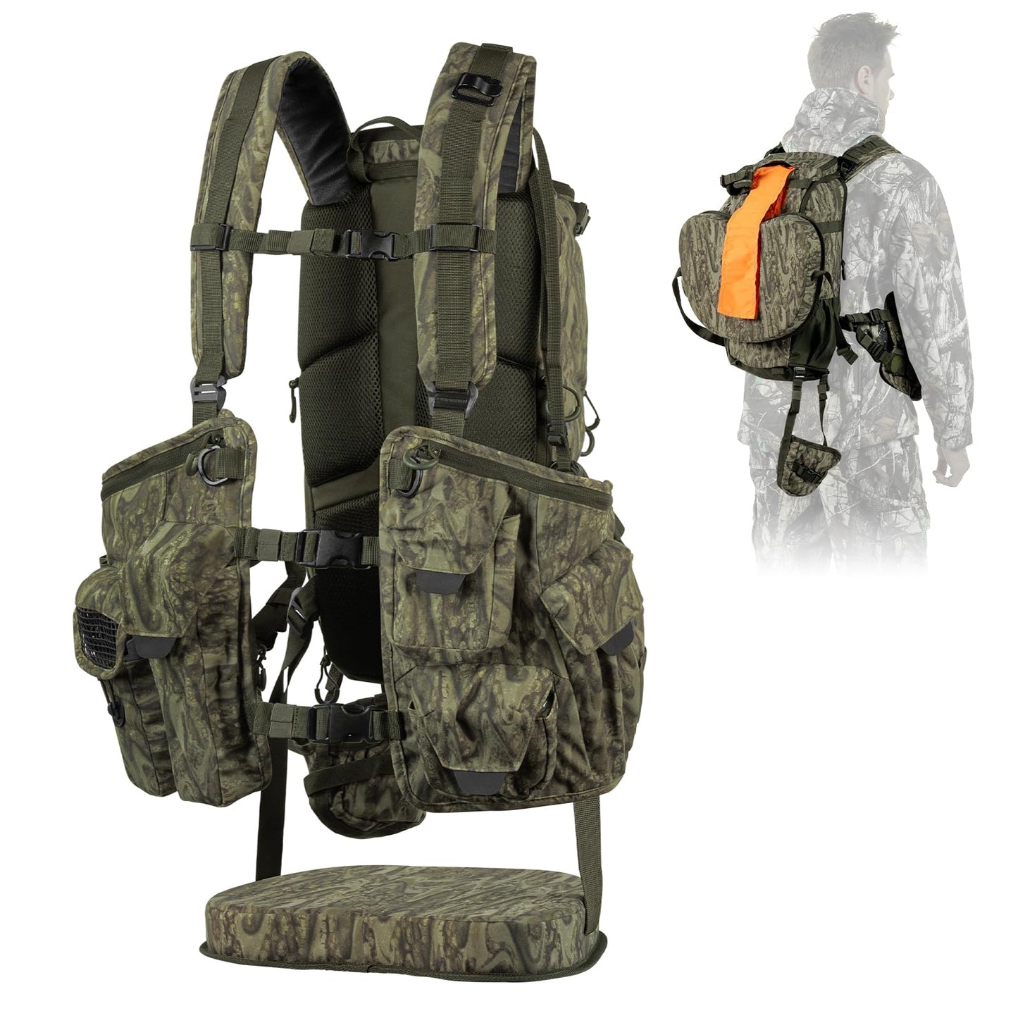 Extremus By KastKing BearHauler Turkey Hunting Vest with Thick Seat, Convertible Daypack, Hide-Away Shotgun Sling, Call & Shell Pockets, Hydration Pocket, Quiet Fabric