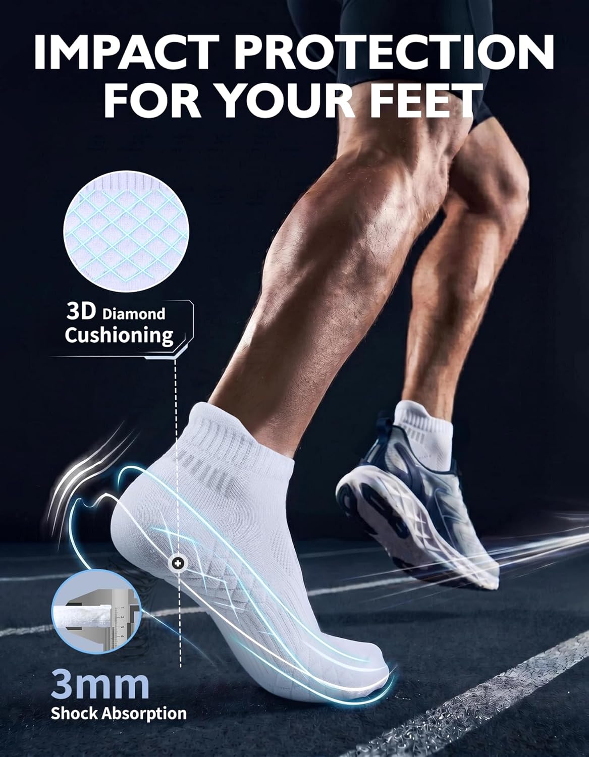 Men’s Running Socks - Cushioned Ankle Athletic Socks | Breathable Cotton, 6 Pairs