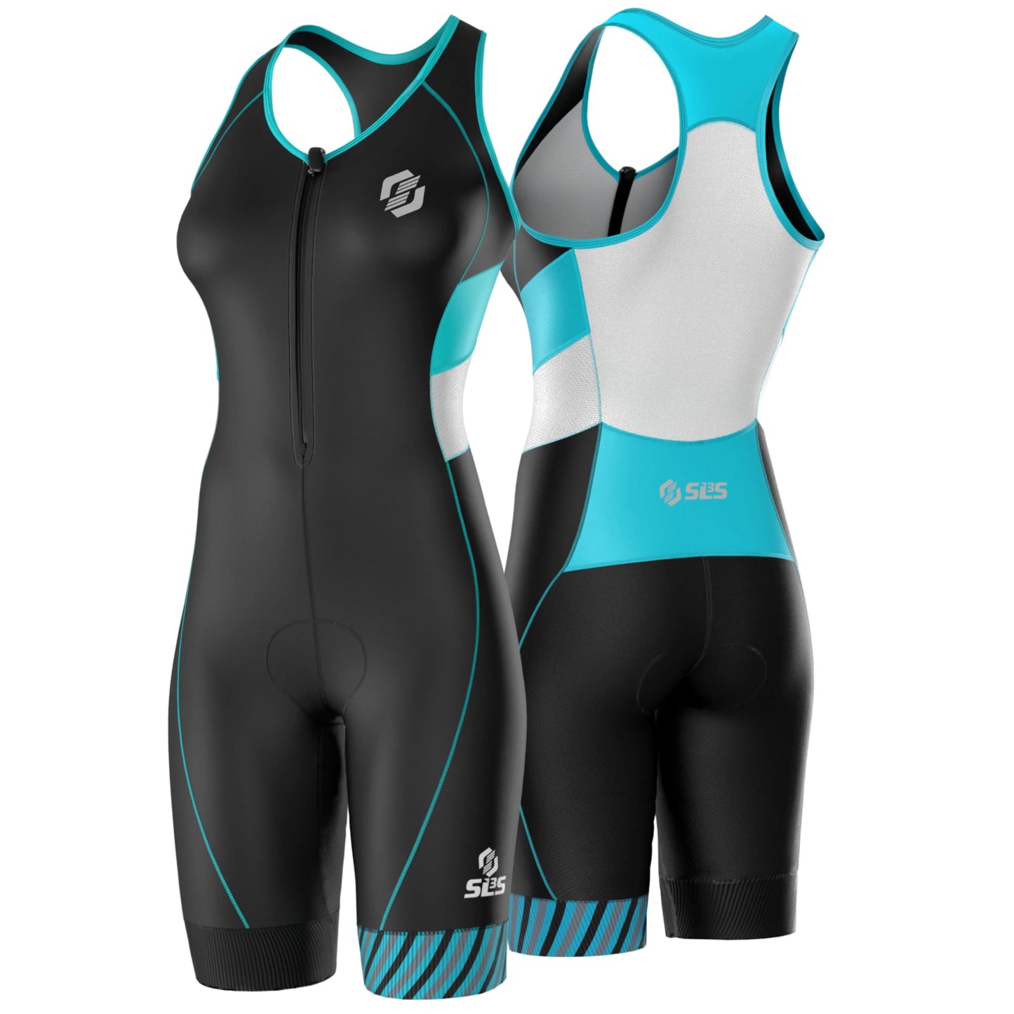 SLS3 Triathlon Suits Women – Sleeveless Trisuit Women - Premium FX Fabric, Tri Suit Womens Triathlon Suit, No Shelf Bra (Sky Blue, Large)