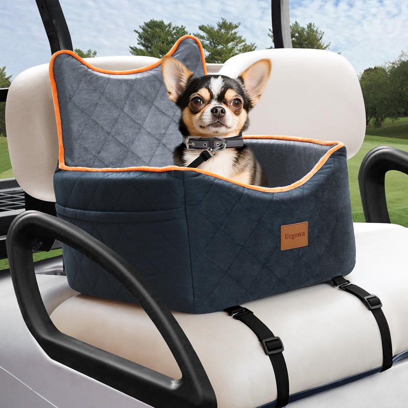 Urgown Universal Golf Cart Dog Seat for Small/Medium Dogs and Cats, Fully Detachable and Washable Pet Seat with Safety Leash Inside, Easy to Install/Flippable Seat Bottom Required(Black/Gray, Small)