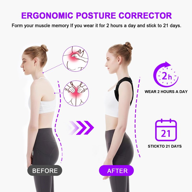 ZINUU Posture Corrector for Women and Men, Upgraded Comfortable Upper Back Brace with Shoulder Pads & 3D Pad, Adjustable Back Straightener Support for Back, Shoulder and Neck (Black-M)