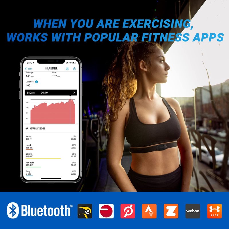 moofit HR8 Heart Rate Monitor Chest Strap, Low Energy Real-Time Heart Rate Data Bluetooth 5.0/ANT+, Longer Communication Range, IP67 Waterproof, Compatible with iOS/Android Apps, Gym Equipment, Black