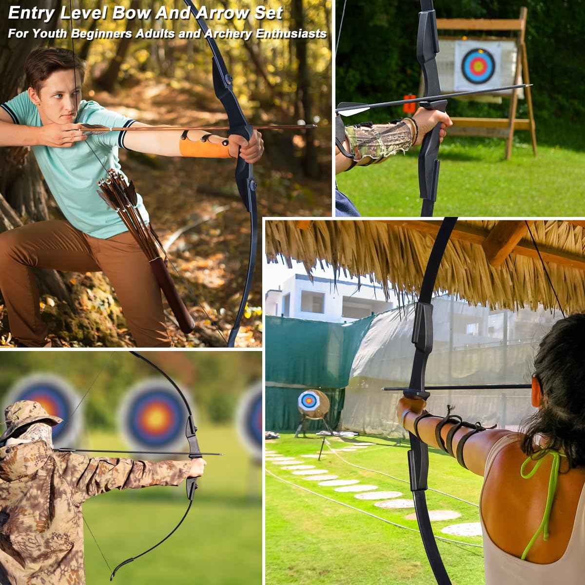 D&Q Archery Bow and Arrow Set for Adults Beginner Teenagers Youth, Takedown Recurve Bow 20lbs 30lbs 40lbs Left and Right Handed, Recurve Bow Set for Outdoor Target Practice (Black, 20lbs)