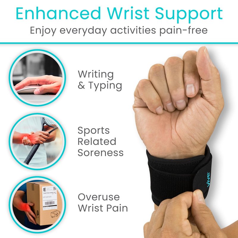 Vive Wrist Support Wrap (2 Pack) - Band for Tennis, Working Out, Golf & Sports - Adjustable Compression Strap for Tendonitis, Carpal Tunnel & Arthritis - Men & Women Protector Guards for Weightlifting