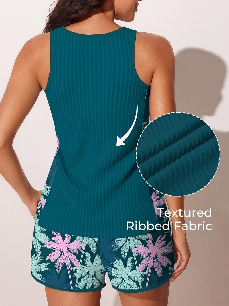 Modest Tankini Swimsuits for Women - Textured Ribbed Bathing Suit with Tummy Control & Pockets | Summer 2026