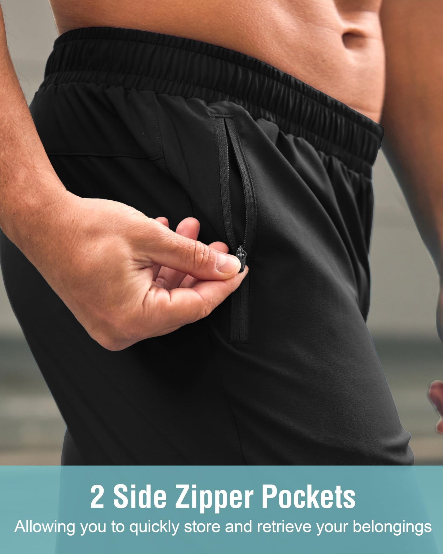G Gradual Men's Athletic Running Shorts with Zipper Pockets Quick Dry 7"/ 5"/ 9" Workout Gym Shorts for Basketball Hiking(Black,9XL)