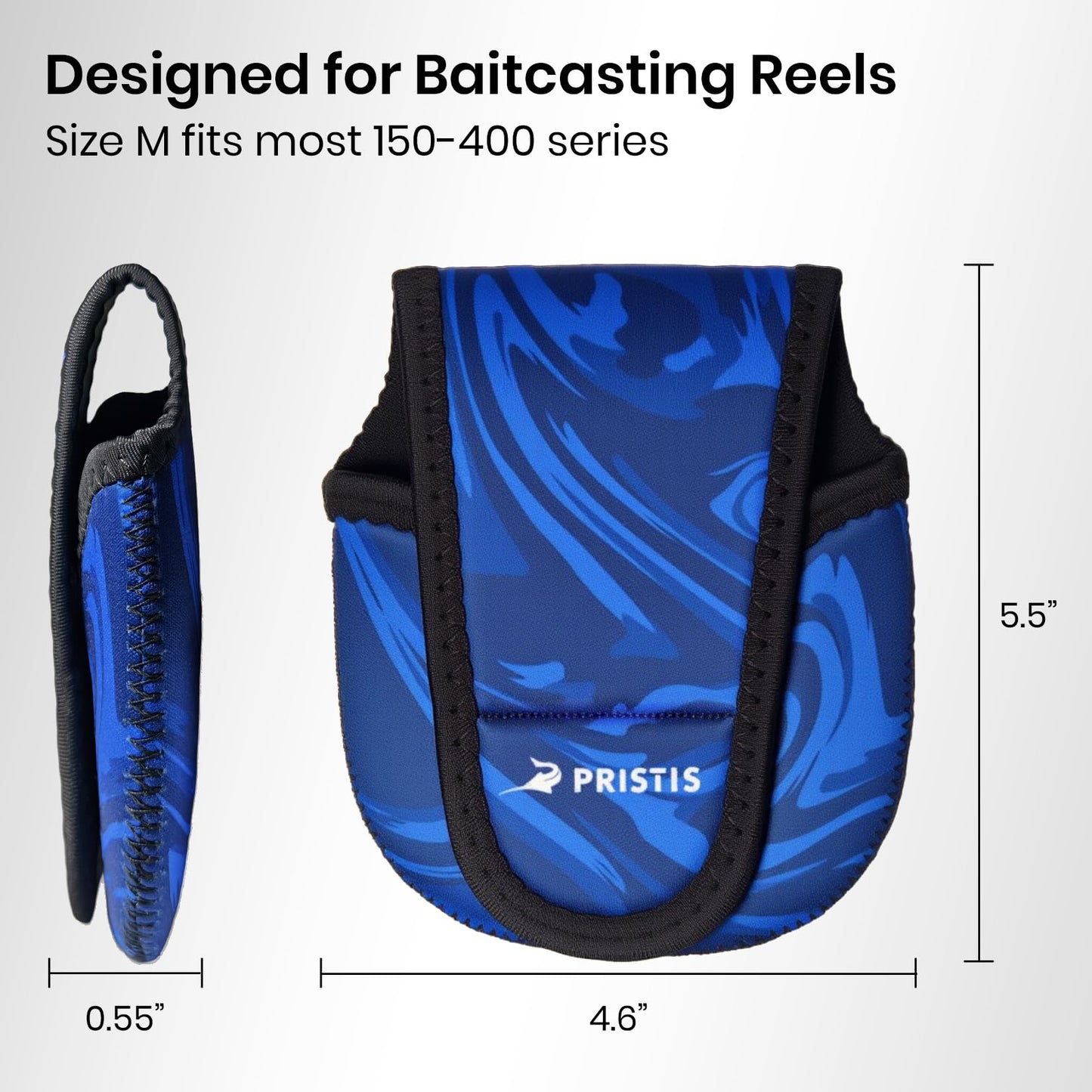 Pristis Baitcasting Reel Cover, Thick Neoprene Baitcaster Reel Protection Cover, Protective Casting Reel Sleeve, Durable Fishing Spool Storage Wrap Case Gear, Fits 200 300 400 Series, Medium