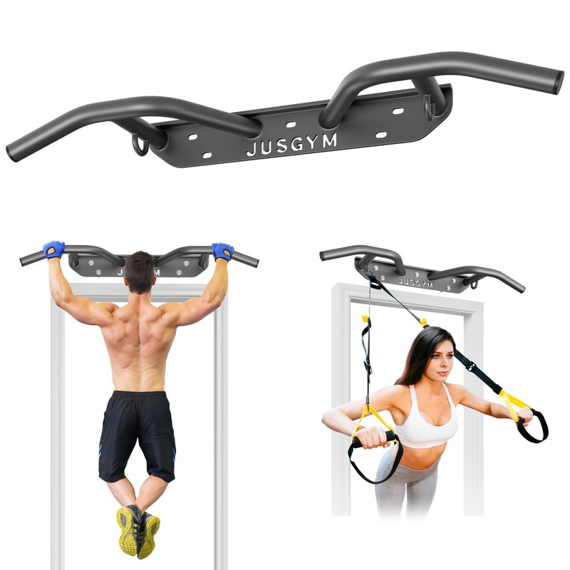 Jusgym Wall Mounted Pull Up Bar - Heavy Duty Chin Up Bar, Pull-Up Bar Support Beam or Joist Mounted, Multifunctional Fitness Bar, 600LBs Capacity