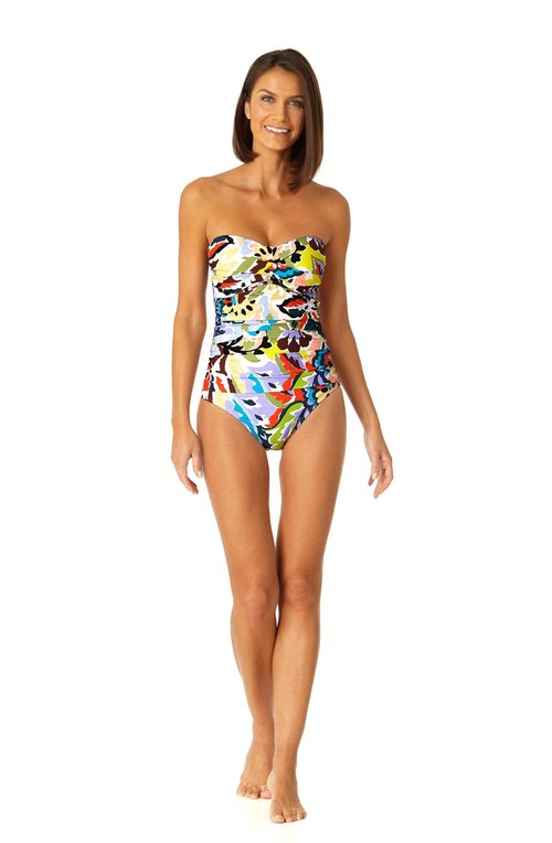 Anne Cole Women's Standard Twist Front Shirred One Piece Swimsuit, Multicolor