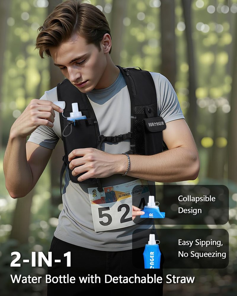Running Hydration Vest for Women Men,Lightweight Breathable Hydration Pack with 500ml Soft Flask, Adjustable Chest Straps Reflective Backpack for Trail Running Marathon Race Jogging Cycling