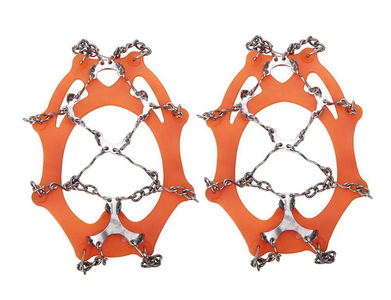 BenBoy Crampons Upgraded 19 Steel Spikes Stainless Anti Slip Ice Cleats Snow Grips Traction Safe Protect for Women Men Walking Climbing Hiking (Shoes/Boots),Dark Orange Large