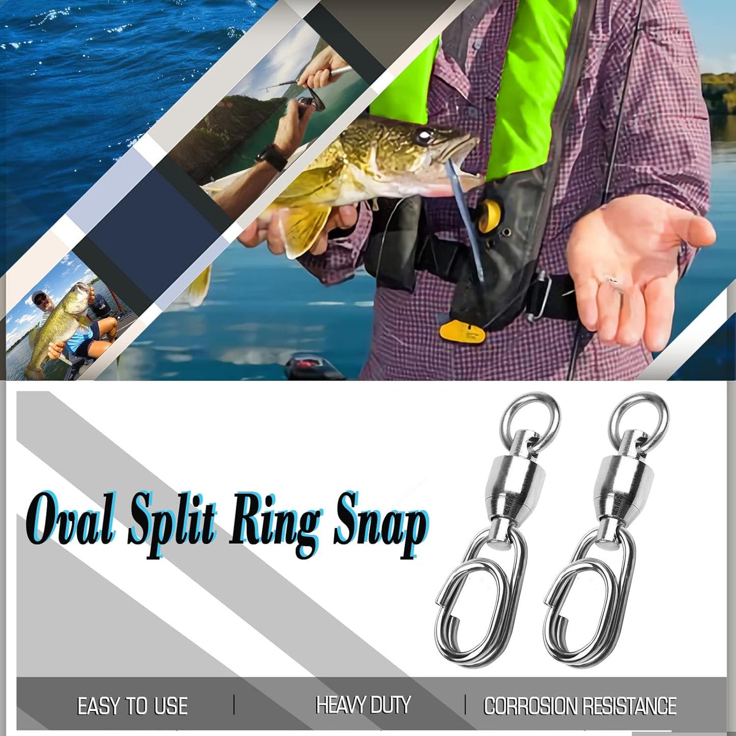 High Strength Snap Swivel Fishing Swivels - Stainless Steel Split Rings, 25pcs, 30lbs Capacity | Freshwater & Saltwater Use