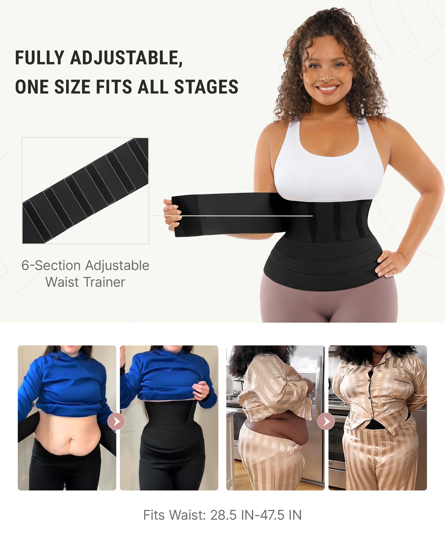 FeelinGirl Waist Trainer for Women Trimmer Belt Waist Cincher Tummy Wrap Plus Size Body Shaper (One Size, Black)