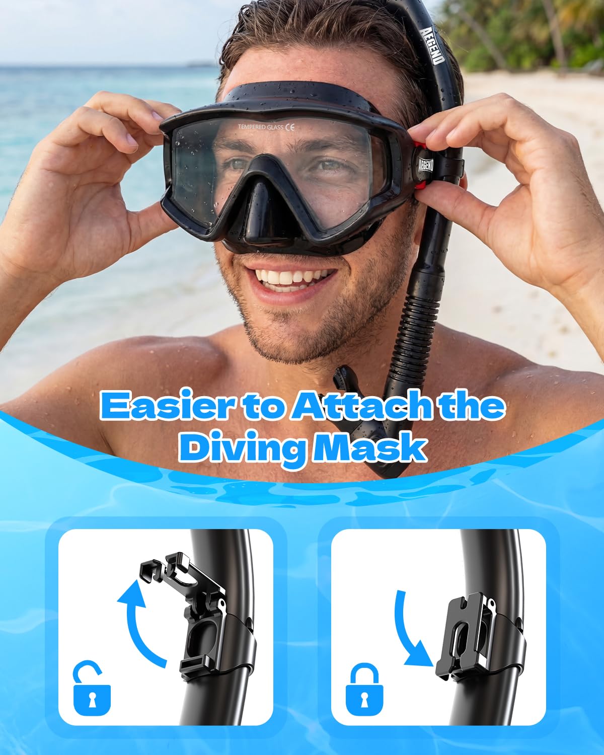 Aegend Snorkel Diving Mask for Adult Men Women – Diving Goggles Anti-Fog Tempered Glass Lens | for Adult Snorkeling, Swimming & Diving Gear (Black & White-2 Pack)